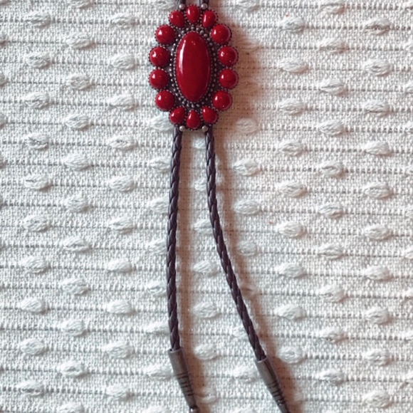 Red Aztec Leather Necktie - Picture 1 of 1